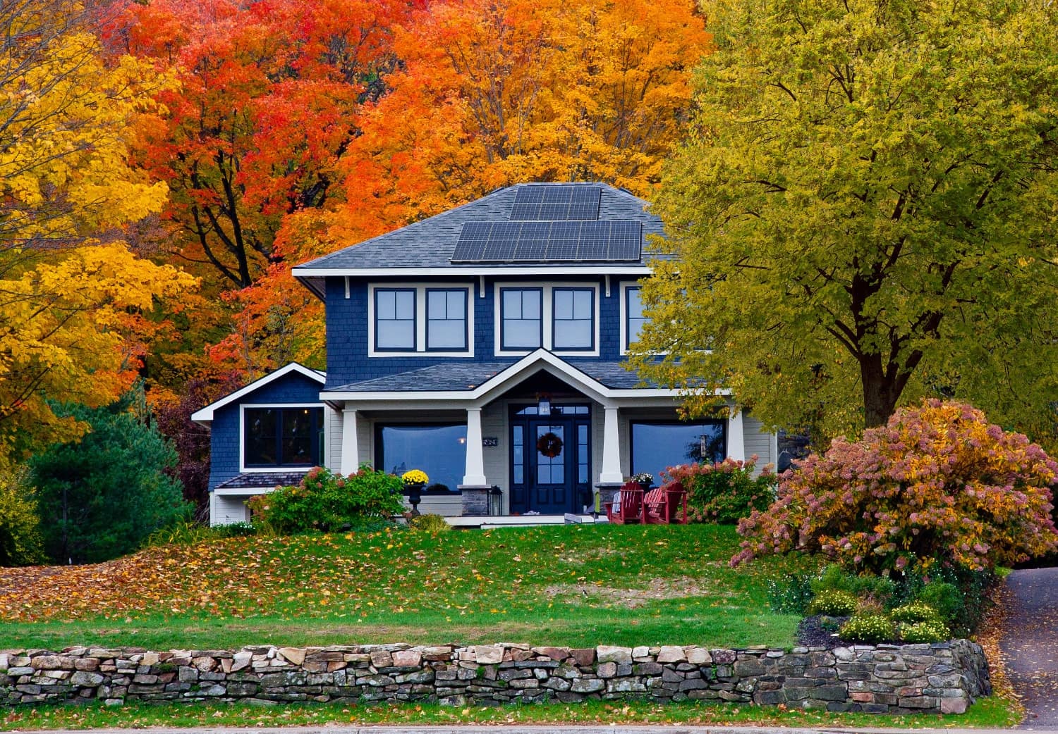 home with solar panels on roof